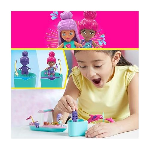  MEGA Barbie Color Reveal Building Toy Playset, Dolphin Exploration with 121 Pieces, 15 Surprises and Accessories, Kids Age 5+ Years