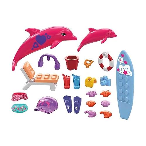  MEGA Barbie Color Reveal Building Toy Playset, Dolphin Exploration with 121 Pieces, 15 Surprises and Accessories, Kids Age 5+ Years