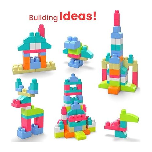  MEGA BLOKS First Builders Toddler Blocks Toys Set, Big Building Bag with 80 Pieces and Storage, Red, Ages 1+ Years