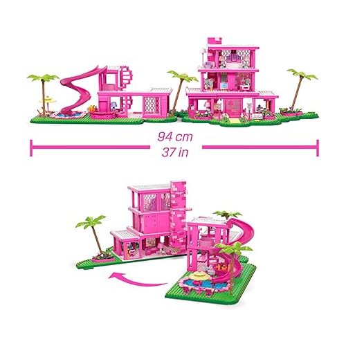  Mega Barbie The Movie Building Toys Set, DreamHouse Replica with 1795 Pieces, 4 Figures and Accessories, for Adults & Fans