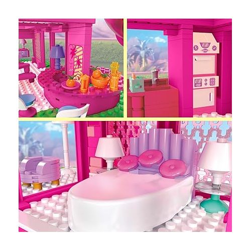  Mega Barbie The Movie Building Toys Set, DreamHouse Replica with 1795 Pieces, 4 Figures and Accessories, for Adults & Fans