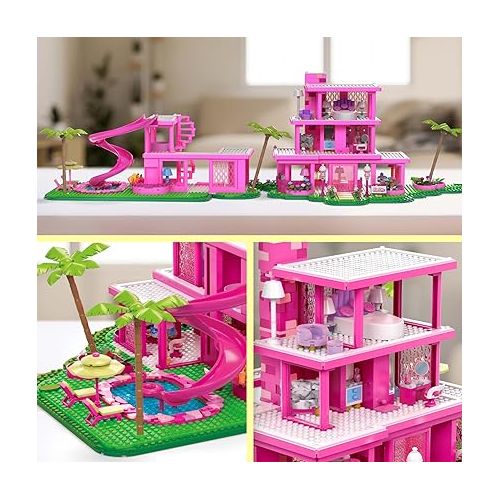  Mega Barbie The Movie Building Toys Set, DreamHouse Replica with 1795 Pieces, 4 Figures and Accessories, for Adults & Fans