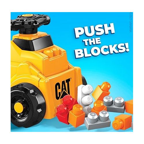  MEGA BLOKS Cat Fisher-Price Toddler Blocks Building Toy, Large Dump Truck with 11 Pieces and Storage, Yellow, Gift Ideas for Kids