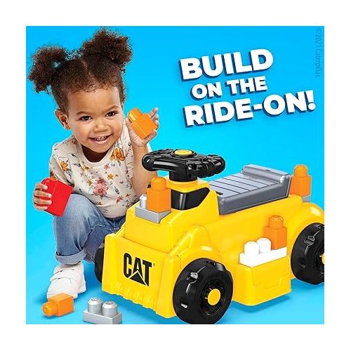  MEGA BLOKS Cat Fisher-Price Toddler Blocks Building Toy, Large Dump Truck with 11 Pieces and Storage, Yellow, Gift Ideas for Kids