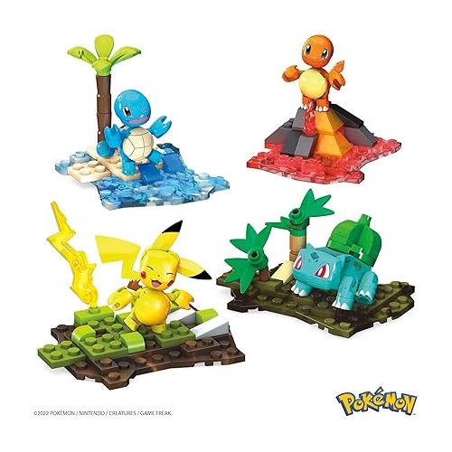  MEGA Pokemon Building Toys Set Kanto Region Team with 130 Pieces, 4 Poseable and Articulated Characters, 2 Inches Tall, for Kids