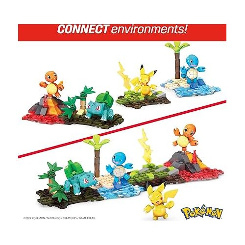  MEGA Pokemon Building Toys Set Kanto Region Team with 130 Pieces, 4 Poseable and Articulated Characters, 2 Inches Tall, for Kids