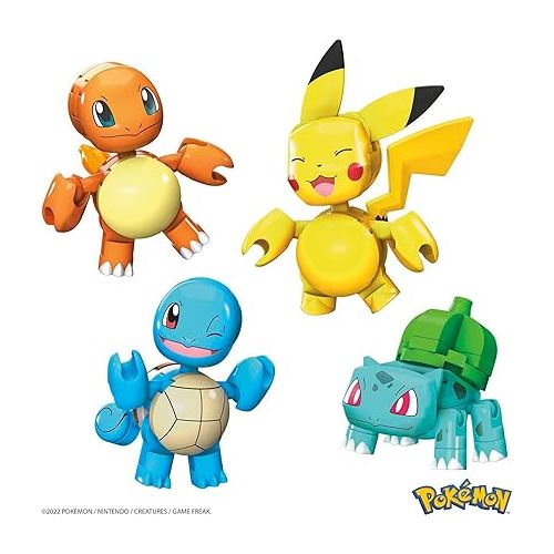  MEGA Pokemon Building Toys Set Kanto Region Team with 130 Pieces, 4 Poseable and Articulated Characters, 2 Inches Tall, for Kids