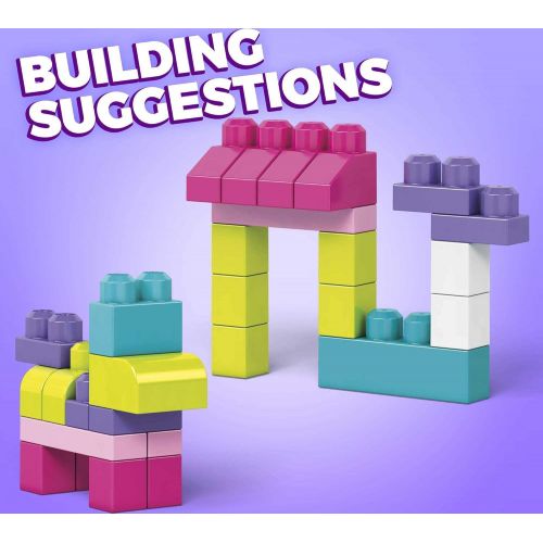  Mega Bloks First Builders Big Building Bag with Big Building Blocks, Building Toys for Toddlers (80 Pieces) - Pink Bag