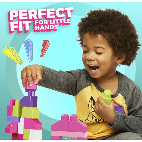  Mega Bloks First Builders Big Building Bag with Big Building Blocks, Building Toys for Toddlers (80 Pieces) - Pink Bag