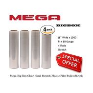 Mega Big Box 1 X Four (4) Plastic Shrink Stretch Wrap 445mm x 450m, 4RLS/CS