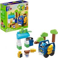 MEGA BLOKS Fisher-Price Toddler Building Blocks, Green Town Charge & Go Buswith 34 Pieces, 2 Figures, Toy Gift Ideas for Kids