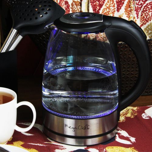  MEGACHEF MegaChef 1.7Lt. Glass and Stainless Steel Electric Tea Kettle