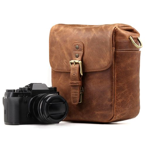  MegaGear Mini Torres Genuine Leather Camera Messenger Bag for Mirrorless, Instant and DSLR Cameras