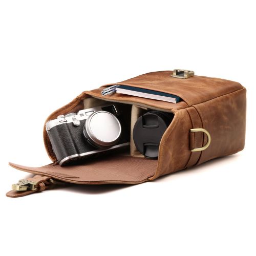  MegaGear Mini Torres Genuine Leather Camera Messenger Bag for Mirrorless, Instant and DSLR Cameras