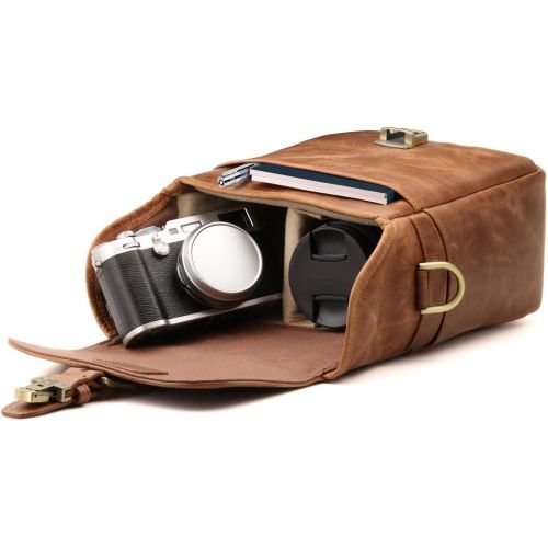  MegaGear Torres Mini Genuine Leather Camera Messenger Bag for Mirrorless, Instant and DSLR Cameras