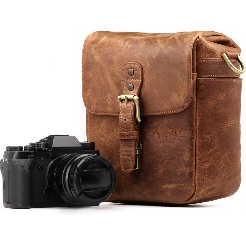  MegaGear Torres Mini Genuine Leather Camera Messenger Bag for Mirrorless, Instant and DSLR Cameras