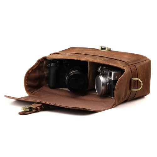  MegaGear Torres Genuine Leather Camera Messenger Bag for Mirrorless, Instant and DSLR Cameras