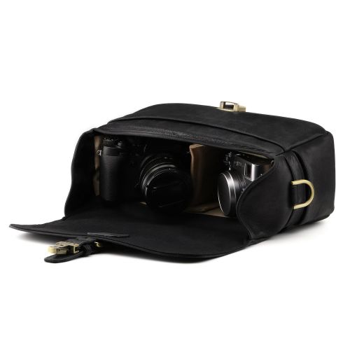  MegaGear Torres Genuine Leather Camera Messenger Bag for Mirrorless, Instant and DSLR Cameras