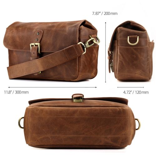  MegaGear Torres Genuine Leather Camera Messenger Bag for Mirrorless, Instant and DSLR Cameras