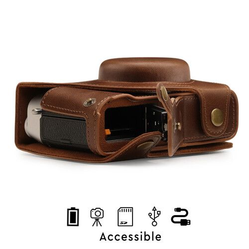  MegaGear Ever Ready Top Grain Leather Camera Case for FUJIFILM X100V (Brown)