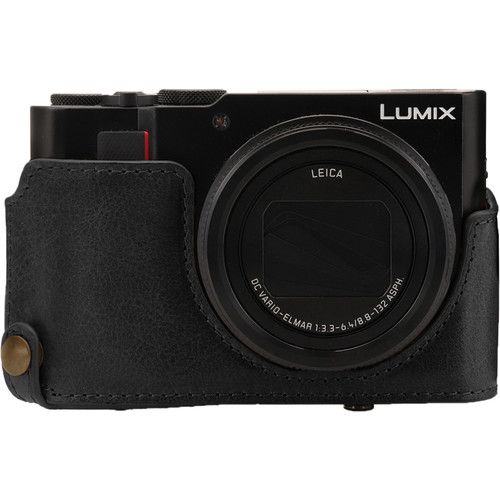  MegaGear Ever Ready Genuine Leather Camera Case and Strap for Panasonic Lumix DC-ZS200 (Black)