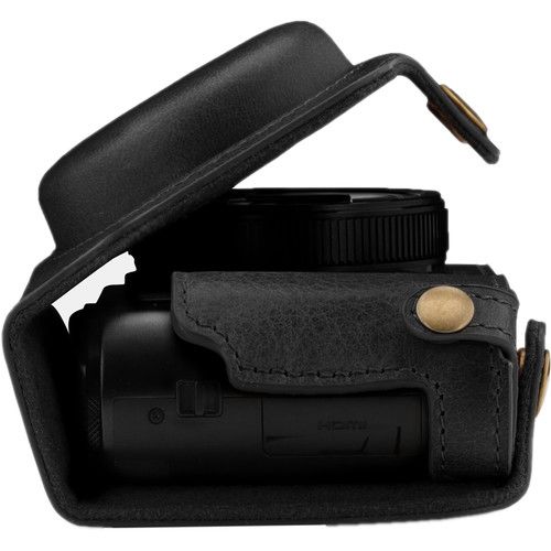  MegaGear Ever Ready Genuine Leather Camera Case and Strap for Panasonic Lumix DC-ZS200 (Black)