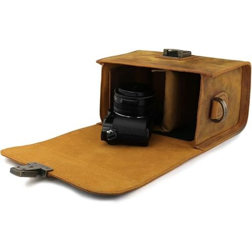  MegaGear Pebble MG1725 Genuine Leather Camera Messenger Bag for Mirrorless, Instant and DSLR Cameras - Camel