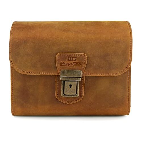  MegaGear Pebble MG1725 Genuine Leather Camera Messenger Bag for Mirrorless, Instant and DSLR Cameras - Camel