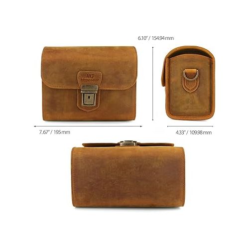  MegaGear Pebble MG1725 Genuine Leather Camera Messenger Bag for Mirrorless, Instant and DSLR Cameras - Camel