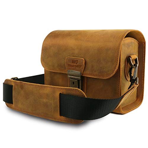  MegaGear Pebble Genuine Leather Camera Messenger Bag for Mirrorless, Instant and DSLR Cameras