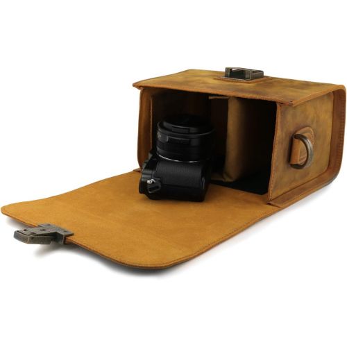  MegaGear Pebble Genuine Leather Camera Messenger Bag for Mirrorless, Instant and DSLR Cameras