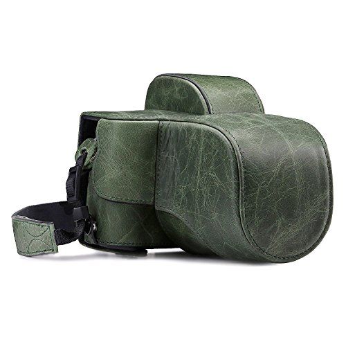  MegaGear MG1341 Ever Ready Genuine Leather Camera Case & Strap for Fujifilm X-E3 (23mm & 18-55mm) with Battery Access, Green