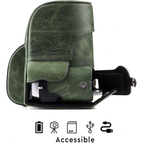  MegaGear MG1341 Ever Ready Genuine Leather Camera Case & Strap for Fujifilm X-E3 (23mm & 18-55mm) with Battery Access, Green