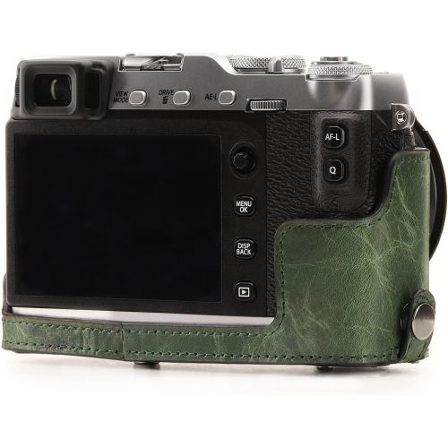  MegaGear MG1341 Ever Ready Genuine Leather Camera Case & Strap for Fujifilm X-E3 (23mm & 18-55mm) with Battery Access, Green