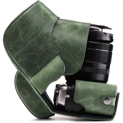  MegaGear MG1341 Ever Ready Genuine Leather Camera Case & Strap for Fujifilm X-E3 (23mm & 18-55mm) with Battery Access, Green
