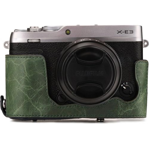  MegaGear MG1341 Ever Ready Genuine Leather Camera Case & Strap for Fujifilm X-E3 (23mm & 18-55mm) with Battery Access, Green