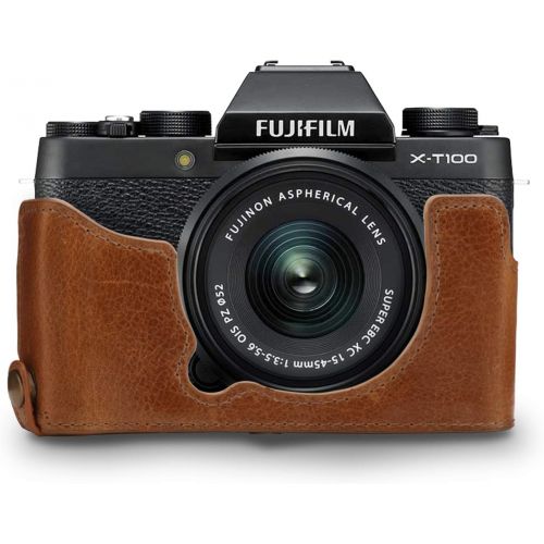  MegaGear Ever Ready Genuine Leather Camera Half Case and Strap Compatible with Fujifilm X-T100