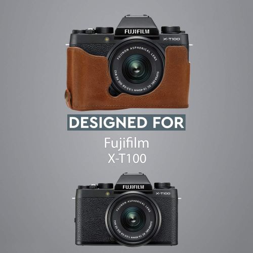  MegaGear Ever Ready Genuine Leather Camera Half Case and Strap Compatible with Fujifilm X-T100