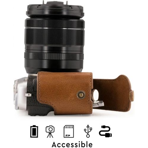  MegaGear MG1343 Ever Ready Genuine Leather Camera Half Case & Strap Fujifilm X-E3 with Battery Access, Light Brown