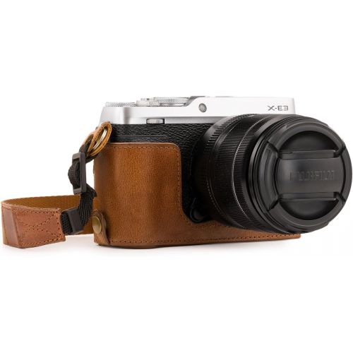  MegaGear MG1343 Ever Ready Genuine Leather Camera Half Case & Strap Fujifilm X-E3 with Battery Access, Light Brown