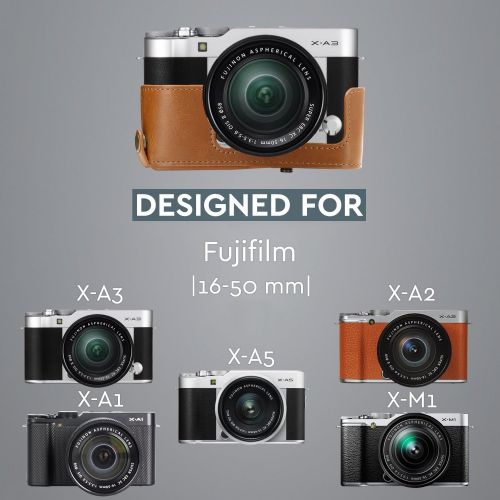  MegaGear Ever Ready Leather Camera Case and Strap Compatible with Fujifilm X-A5, X-A3, X-A2, X-A1, X-M1