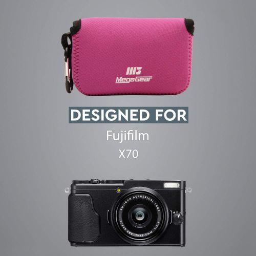  MegaGear Ultra Light Neoprene Camera Case, Bag with Carabiner for Fujifilm X70 Digital Camera (Hot Pink)