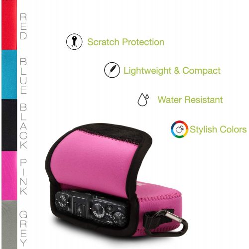  MegaGear Ultra Light Neoprene Camera Case, Bag with Carabiner for Fujifilm X70 Digital Camera (Hot Pink)