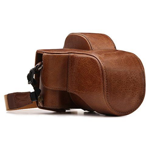  MegaGear MG1340 Ever Ready Genuine Leather Camera Case & Strap for Fujifilm X-E3 (23mm & 18-55mm) with Battery Access, Light Brown