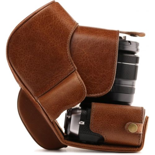  MegaGear MG1340 Ever Ready Genuine Leather Camera Case & Strap for Fujifilm X-E3 (23mm & 18-55mm) with Battery Access, Light Brown