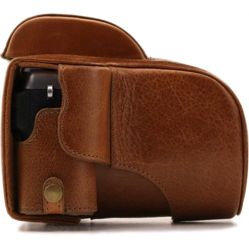  MegaGear MG1340 Ever Ready Genuine Leather Camera Case & Strap for Fujifilm X-E3 (23mm & 18-55mm) with Battery Access, Light Brown