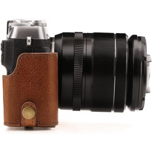  MegaGear MG1340 Ever Ready Genuine Leather Camera Case & Strap for Fujifilm X-E3 (23mm & 18-55mm) with Battery Access, Light Brown