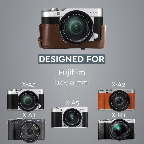  MegaGear Ever Ready Leather Camera Case and Strap Compatible with Fujifilm X-A5, X-A3, X-A2, X-A1, X-M1