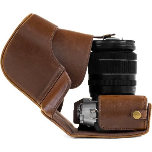  MegaGear Ever Ready Leather Camera Case and Strap Compatible with Fujifilm X-T30, X-T20 (16-50mm / 18-55mm Lenses), X-T10