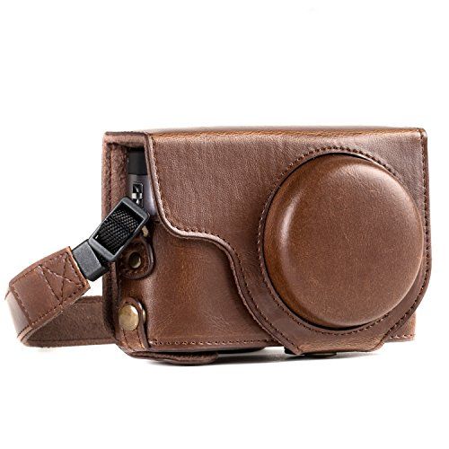  MegaGear MG1259 Ever Ready Leather Camera Case compatible with Panasonic Lumix DC-ZS80, DC-ZS70, DC-TZ95, DC-TZ90 - Dark Brown